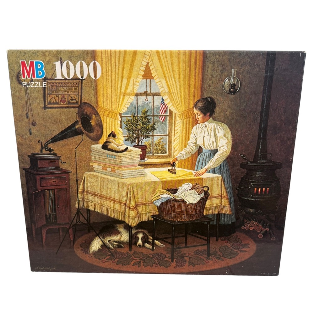 VTG MB Charles Wysocki Americana 1000 Piece Puzzle Getting Things Ironed Out '94